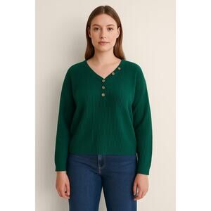 St. John's Bay Women's Sweater with Buttons - Size XL, Hunter Green (NWOT)